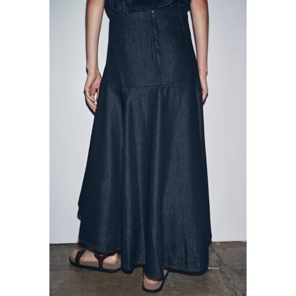 ZARA ZW COLLECTION DENIM MIDI SKIRT - Picture 4 of 8